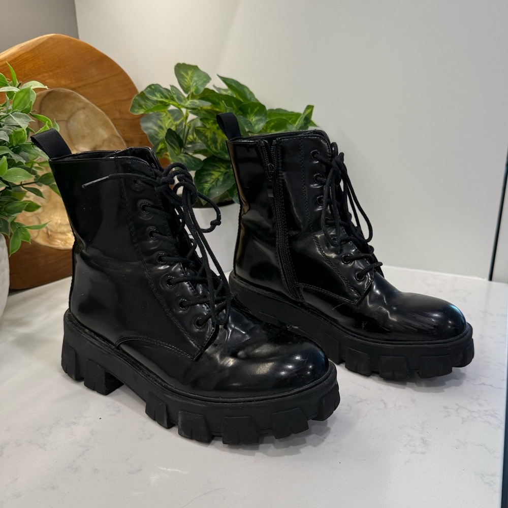 Black Lace-Up Combat Boots
